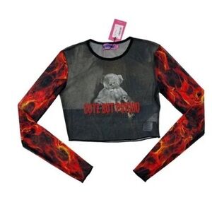Women's edikted Black Mesh Flame Sleeve Crop Top - Size S